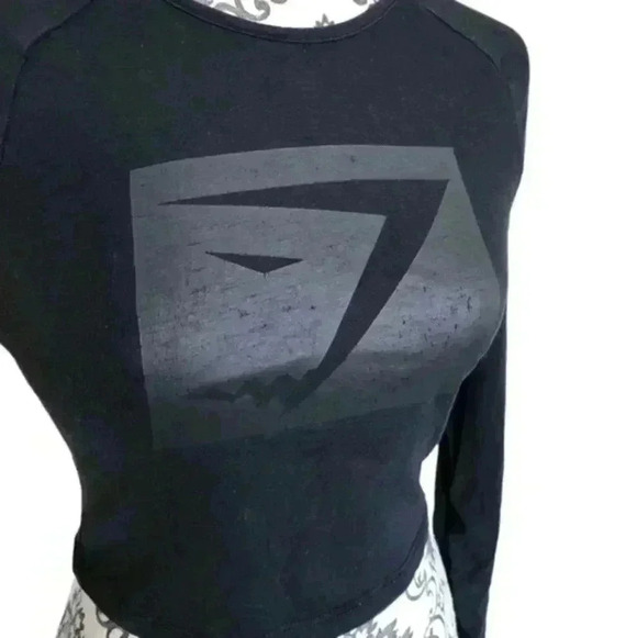 Gymshark Top Long  Sleeve Black Logo Graphic Fitted Stretch Women's Extra Small - Picture 4 of 11